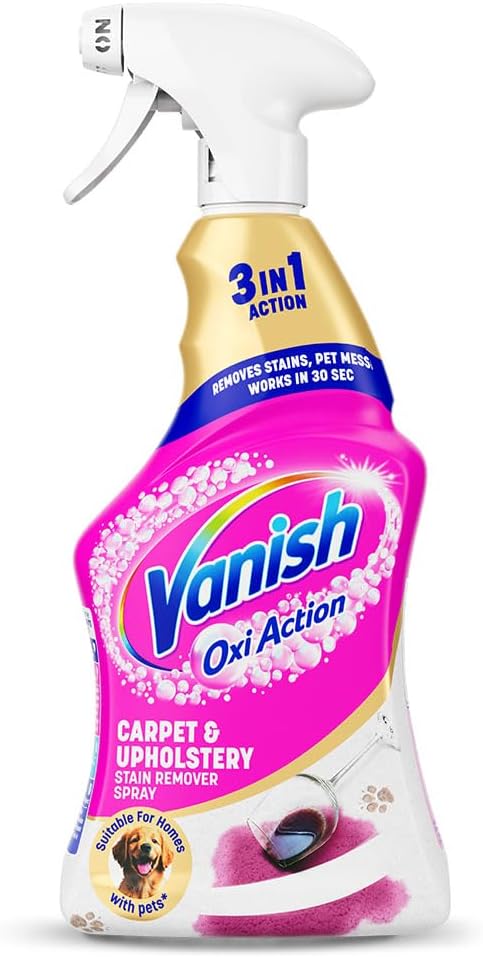Vanish Gold Oxi Action Upholstery & Carpet Cleaner, Stain Remover Spray, 500 ml | 30 Second Amazing Stain Removal | Removes Pet Messes 1st Time | Prevents Pet Remarking | Spot Cleaning