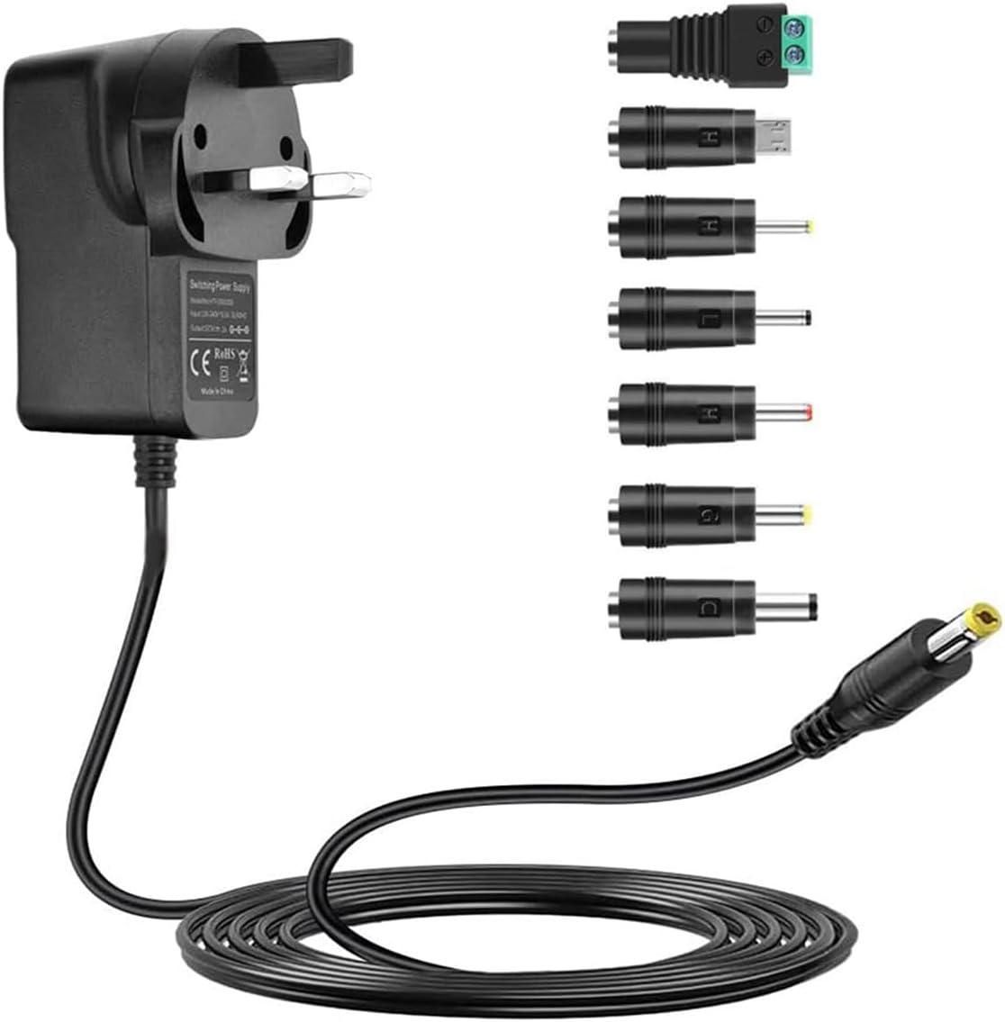 BSWL 2A 5V Power Supply,Universal Power Adapter AC Adapter 100-240V 50 60hz with 7 Tips DC Power Supply AC Charger for LED Strip Lights,CCTV Cameras, TV Box,Router,Speakers,HUB,Android Tablet