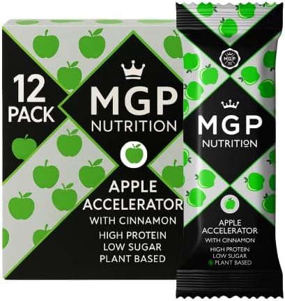 MGP Nutrition 12 Pack Apple Accelerator Protein Bar - High Protein, Low Sugar Vegan Snack with Real Apple & Cinnamon - Healthy & Delicious Plant-Based Energy Snack Bar, Made in UK