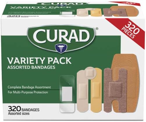 Curad Bulk Variety Pack Assorted Bandages, Flex-Fabric, Waterproof, Plastic, Knuckle, Heavy Duty Bandages (320 Count)
