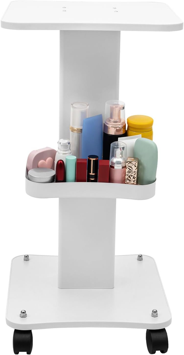 Beauty Salon Trolley Cart, 2 Tiers Spa Beauty Equipment Maintenance Cart Rack Storage Tray with Lockable Rolling Wheel for Beauty Medical Instruments