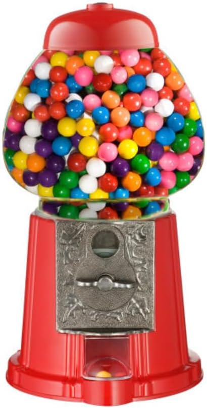 Vintage Gumball Machine - 11-Inch Retro-Style, Coin-Operated Cast Metal Vending Machine with Glass Globe and Free Spin by Great Northern Popcorn (Red)