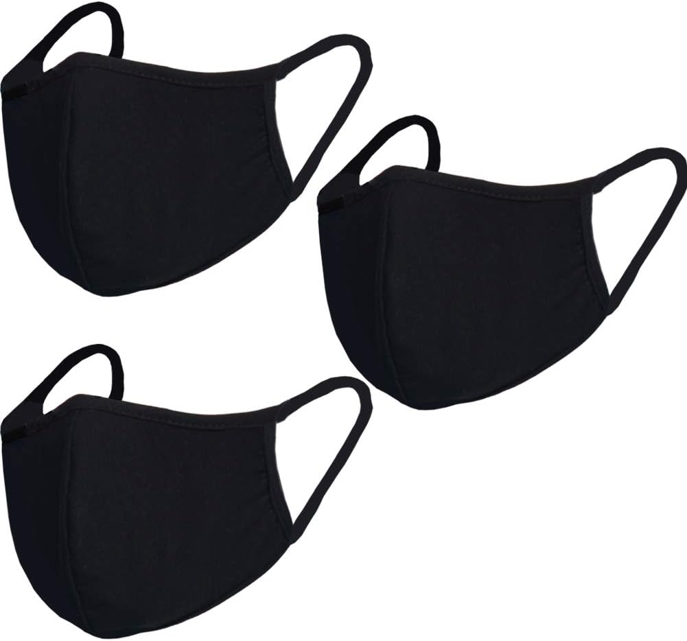 Pack 3 Dust Mouth Mask - All Cotton - Reusable Cloth Comfy Breathable Material Black Pack 3pcs