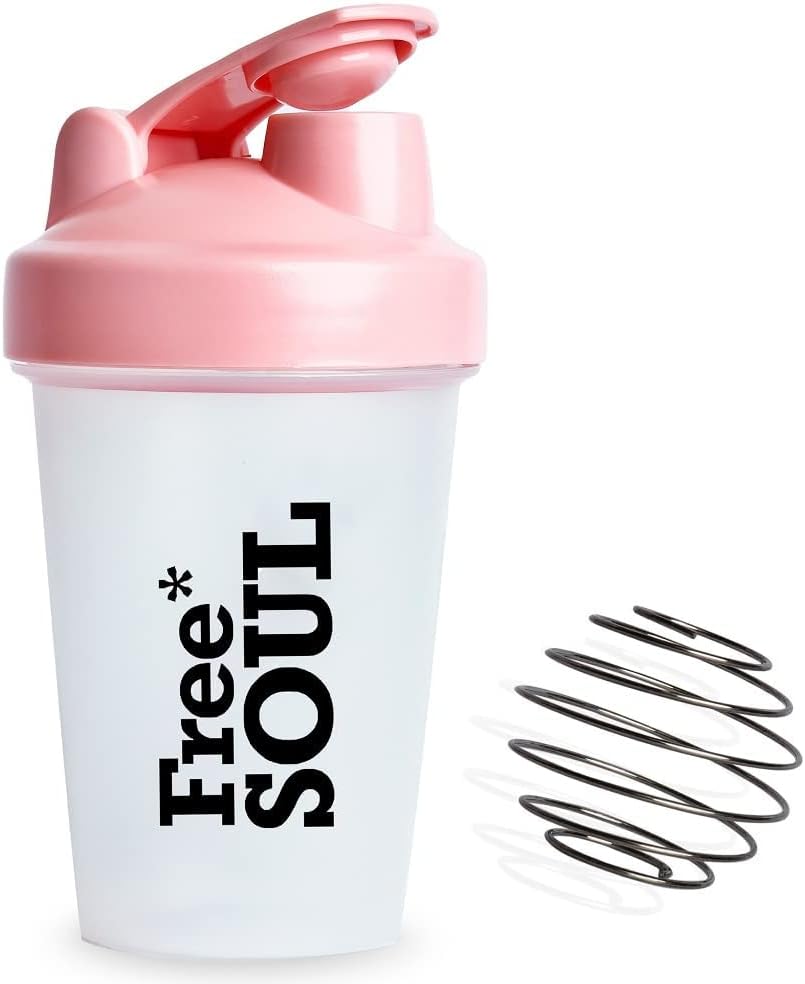 Free Soul Protein Shaker Bottle 400ml with Mixball in Pink | BPA Free Small & Easy to Grip & Temperature Safe