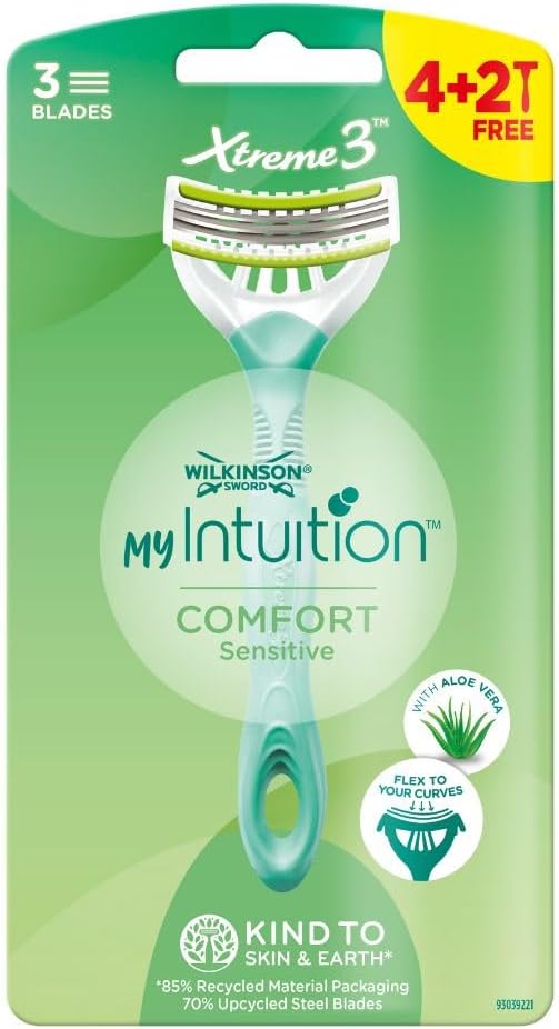 WILKINSON SWORD - My Intuition Xtreme 3 for Women | Comfort Sensitive | Pack of 4 + 2 Extra Disposable Razors
