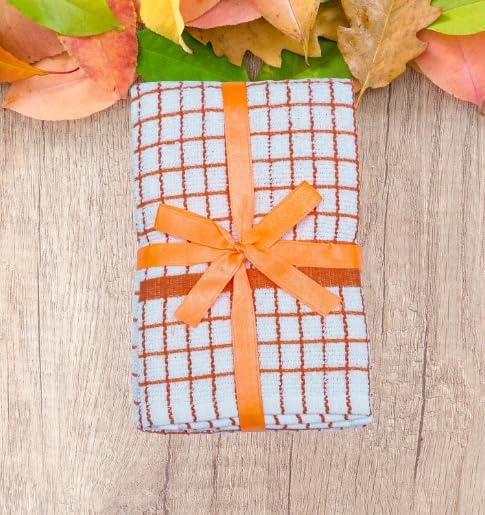 QUALITY HOME TEXTILES 100% Cotton Terry Towelling Tea Towels | Pack of 3| Kitchen Hand Towels Dish Cloth Super Absorbent Soft Touch | Hanging Loop | Gift Packed Tea Towels (Orange 3)