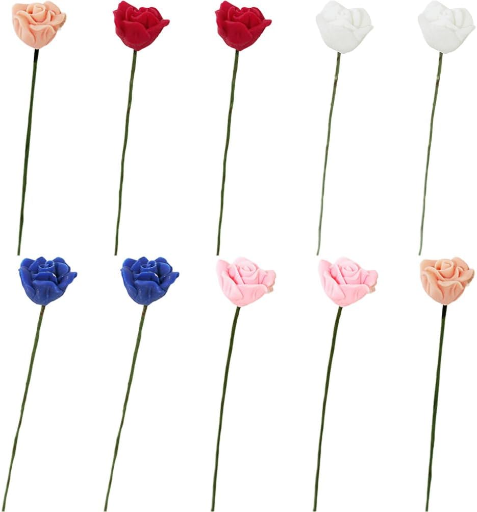 PRETYZOOM 20pcs Miniature Rose Flower Picks, Artificial Fake Rose Flowers with 6cm Short Stem, Dollhouse Fake Flower Bouquet Decoration