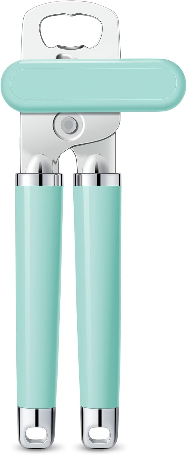 Urbanstrive XL Large Heavy Duty Can Opener Manual Smooth Edge, Hand Held Can Openers for Seniors, Stainless Steel, Comfortable Handle, Built-in Bottle Opener, 8.66 inch (Mint Green)