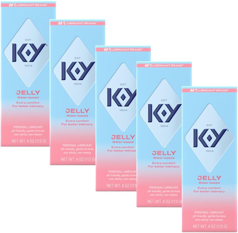K-Y Jelly Classic Water-Based Body Friendly Formula 4 Fl Oz. Personal Lubricant for Wetter Sex for Men, Women and Couples & Safe to Use with Latex Condoms (5 Pack)