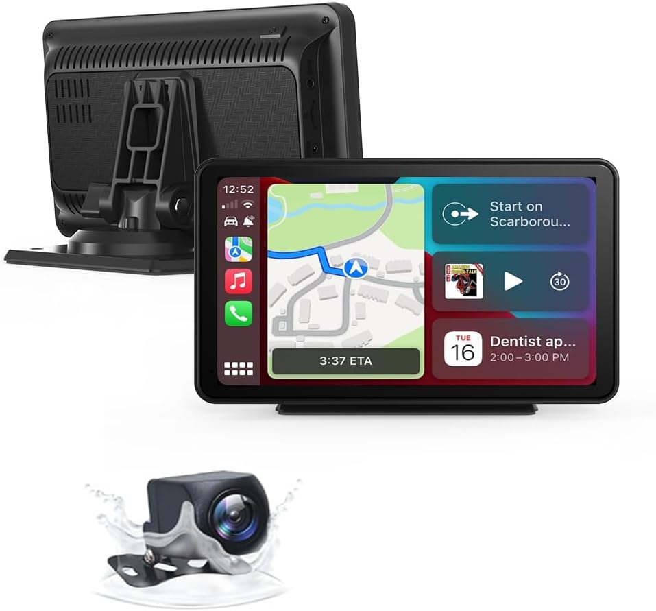 Wireless Carplay Screen for Car 7" Portable Apple Carplay & Android Auto Car Stereo with Backup CameraGPS Navigation/Mirror Link/Voice Control Siri/BT FM, AUX for All Vehicles