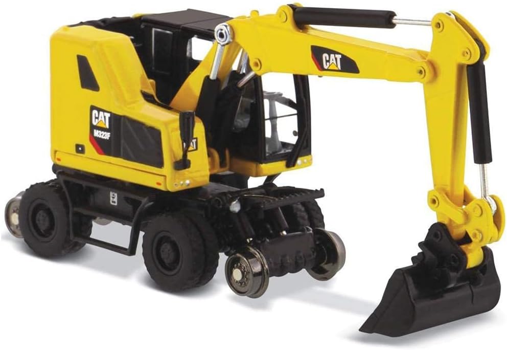 Diecast Masters CAT Caterpillar M323F Railroad Wheeled Excavator with 3 Accessories High Line Series 1/87 (HO) Scale Diecast Model 85612