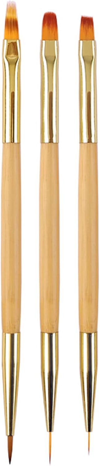 LacyMC Nail Brushes, 3 Pieces Fine Nail Brushes for Nail Art Decoration, 2 in 1 Nail Polish Brush Set for Applying UV Gel, Decorating Acrylic False Nails, Yellow