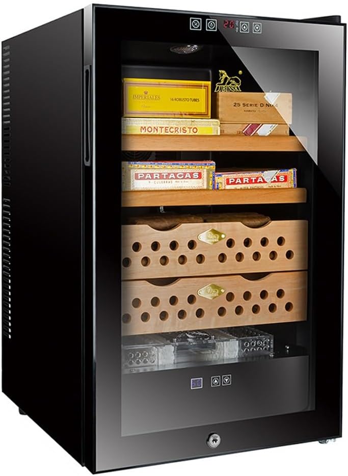 Cigar Cooler Humidors, Cigar Humidor Cabinet, 350 Counts Capacity, Electric Cooling Humidor with Spanish Cedar Wood Drawer Shelves, Digital Hygrometer Displays, Gift for Men Father