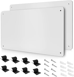 17.7" x 11.8" 2 Pack White Metal Magnetic Board - Magnet Bulletin Board to Display Magnetic Letters Numbers Animal, Poetry, Spice Jars, Notes, Photos, Suitable for Wall, Refrigerator, Cubicle