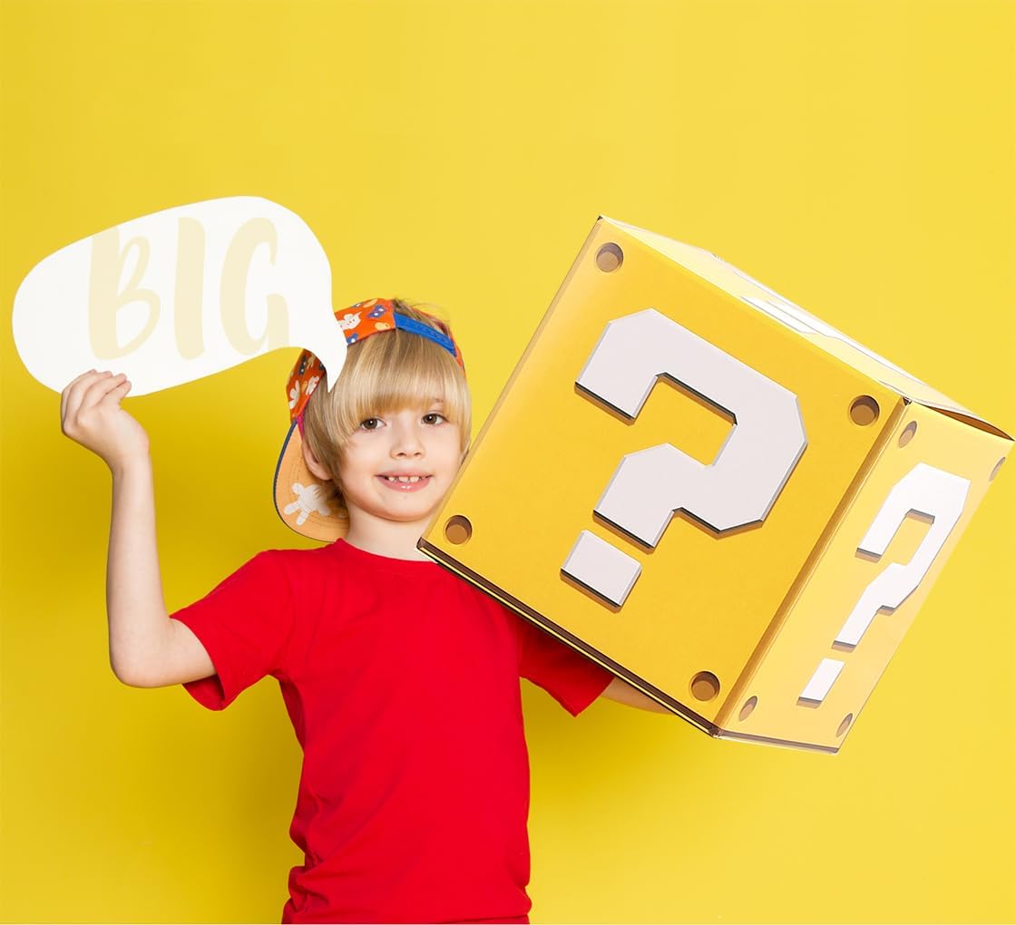 6 Pack Giant 11.8x11.8 Inch Question Boxes for Video Game Birthday Party Supplies | Cardboard Party Favor Boxes for Kids Video Games, Baby Shower & Family Reunion Activities