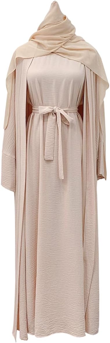 2PCS Women's Muslim Dresses Abaya Islamic Dubai Prayer Dress Robe Long Cardigan Maxi Dress