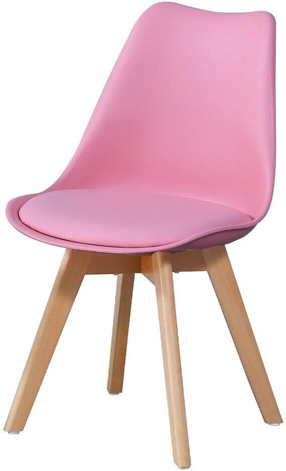 D&S Padded Chair Plastic Wood Retro Dining Chairs White Black Grey Red Yellow Blue (pink, 1)
