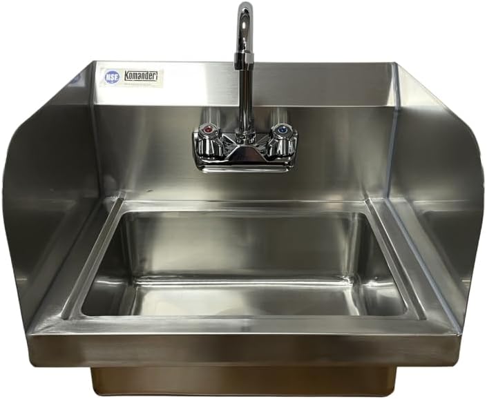 Komander Stainless Steel Hand Sink 15" X 17" X 13"H NSF Commercial Wall Mounted, For Restaurants And Kitchens