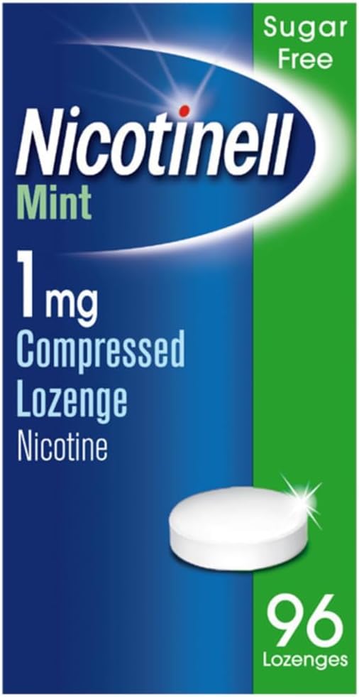 Nicotinell Mint Lozenge 1mg (96 Lozenges), Stop Smoking Aid, Sugar Free Nicotine Lozenges, Fresh Mint Flavour, 1mg Regular Strength for Light Smokers, Quit Smoking Aid