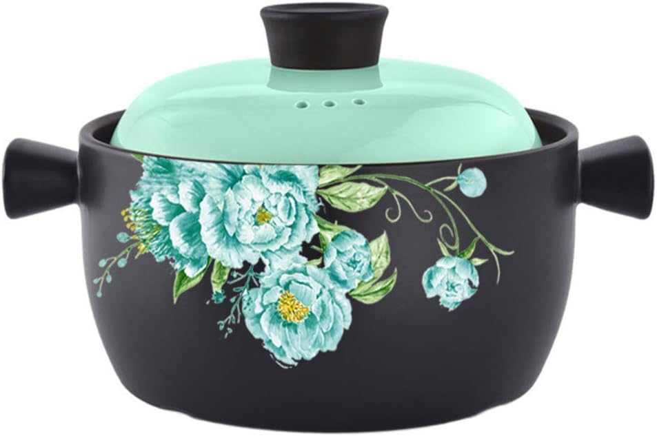 Multifunction Deep Earthen Pot with Lid and Handle,Heat-Resistant Ceramic Covered Casserole for Slow Cooking Braising Bibimbap Non-Stick Soup Hot Pot Green 3.17Quart,Cooking Dining