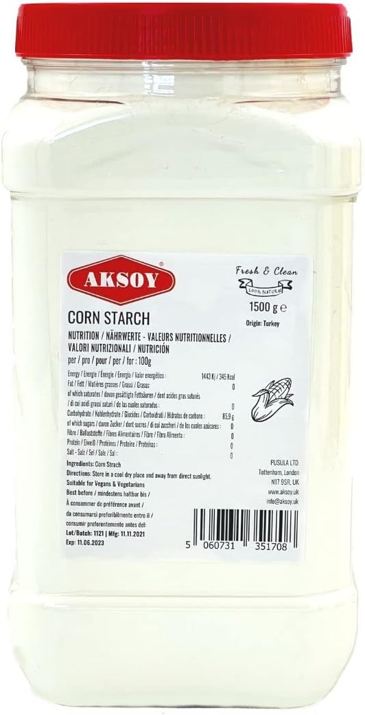 Aksoy Quality Corn Starch 1.5KG | Natural, Pure, and Finely Ground, Ideal for Cooking, Baking, and Desserts with Perfect Results, Essential for Every Recipe!