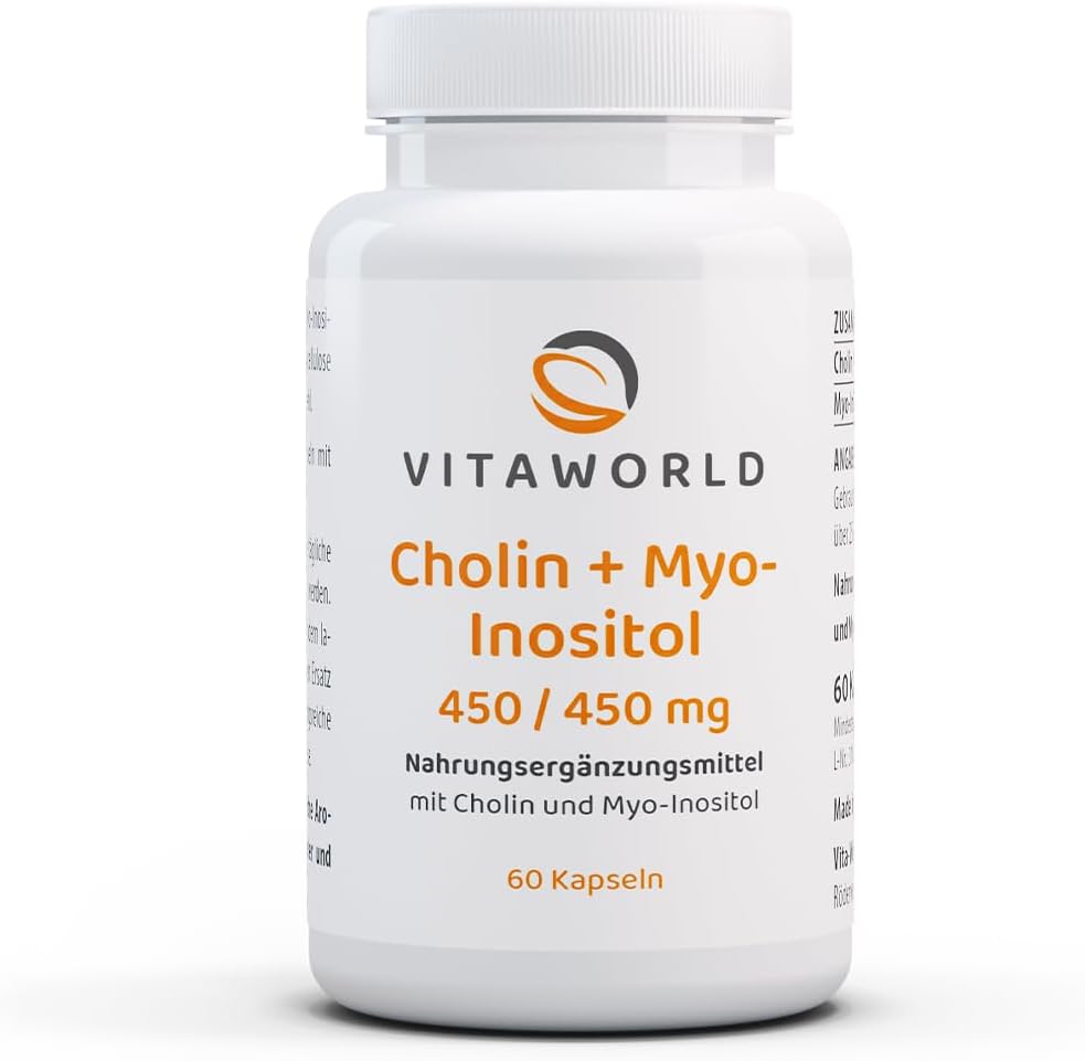 Vita World Choline 450 mg + Myo-Inositol 450 mg 60 Capsules Vegan Choline Bitartrate Made in Germany