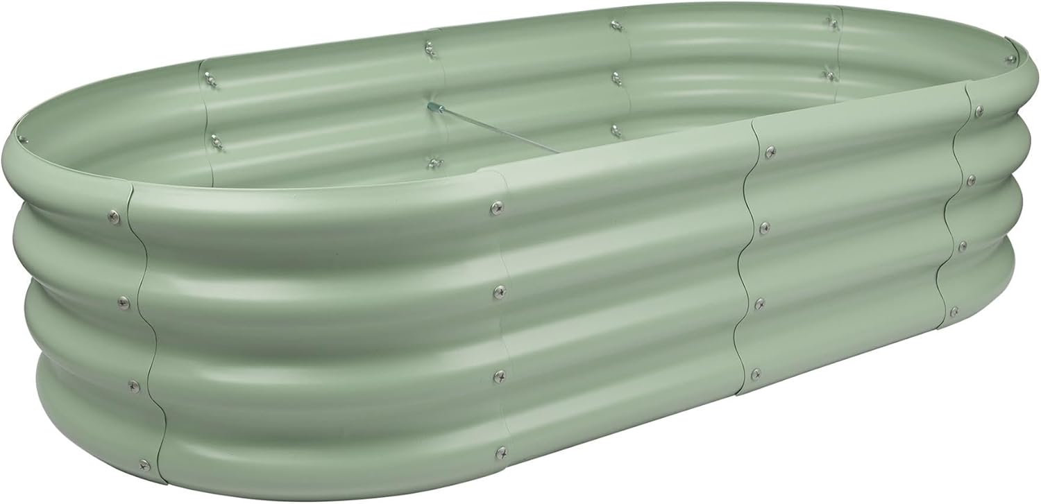 Harbour Housewares Raised Garden Bed - Green - 120 x 60cm - Rounded - Bottomless Metal Raised Bed Galvanised Steel Planter Box for Growing Outdoor Plants, Vegetables, Flowers and Herbs