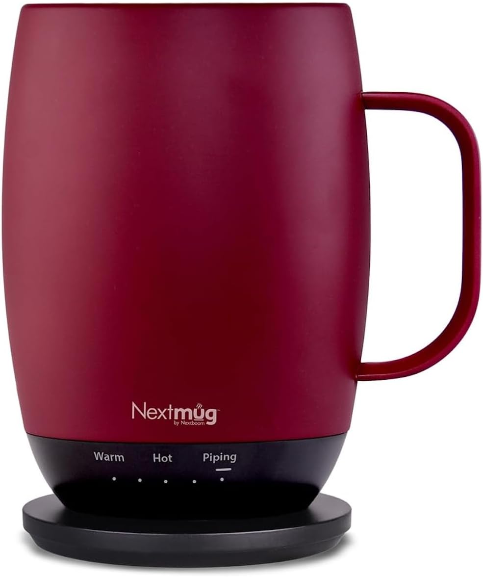 Nextmug Plus - Temperature-Controlled, Self-Heating Coffee Mug | (Burgundy - 18 oz.) – No App, Long-Lasting Battery for Work & Study, Great Gift for Coffee Lovers