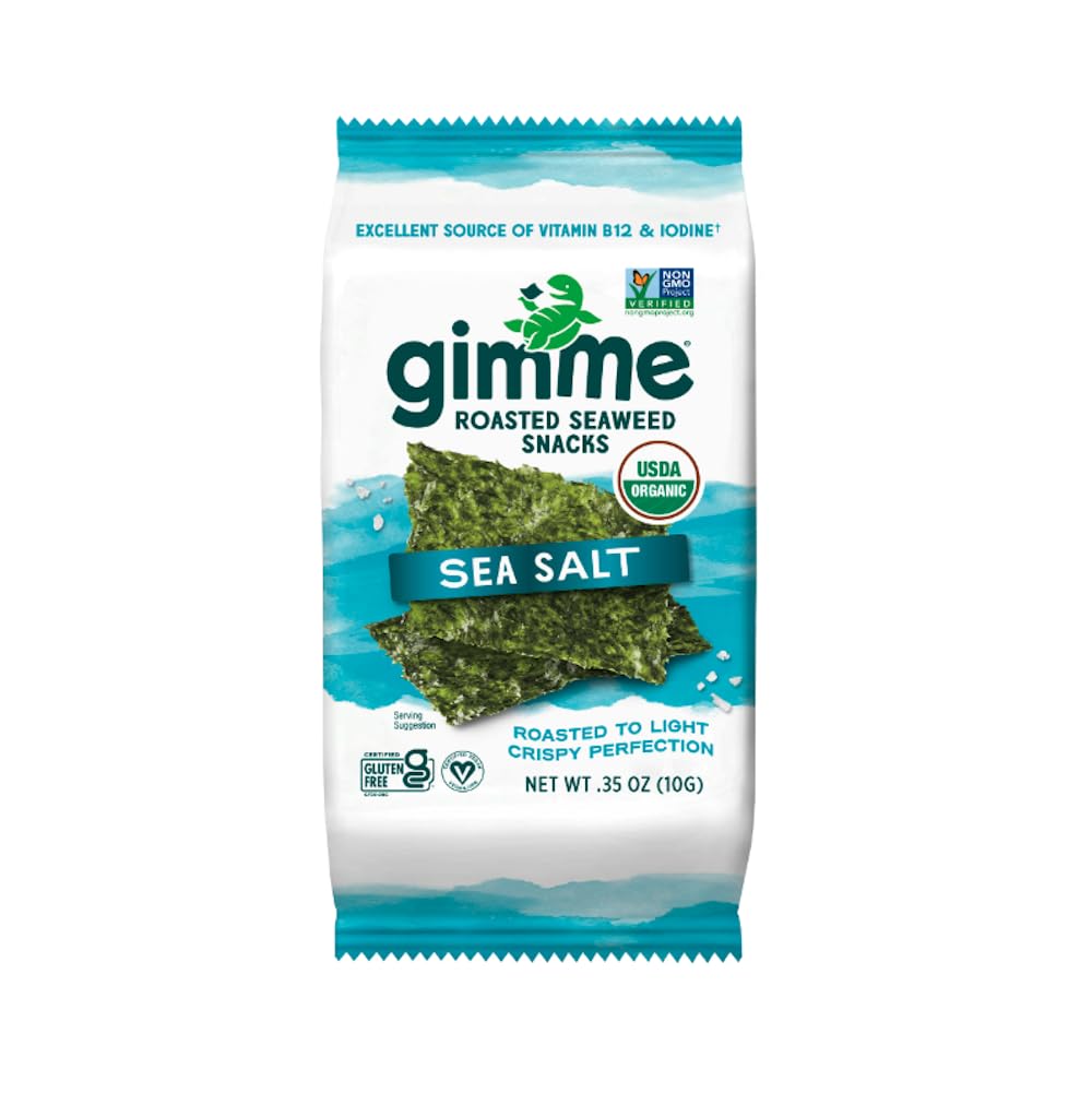 Gimme Seaweed Organic Premium Roasted Seaweed Snacks, Sea Salt, 10g Sharing Pack (Single) Keto, Vegan, Gluten-Free, Great Source of Omega3s and Iodine, Healthy On-The-Go Snack for Kids and Adults
