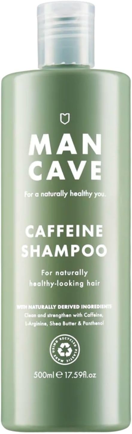 ManCave Caffeine Shampoo for Men, Support and Encourage Healthy Hair Growth with Caffeine, Panthenol and Vitamin E, Sulphate Free, Natural, Vegan, Cruelty Free, 500 ml