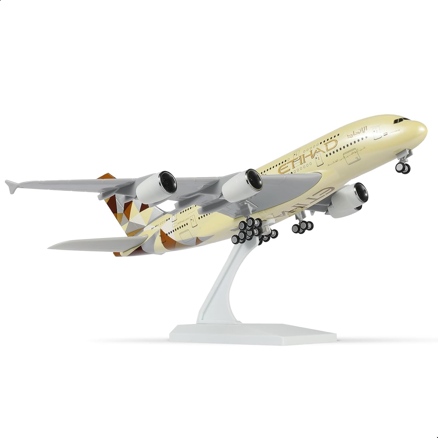 QIYUMOKE 1/240 A380 Resin Airplane Model with Stand for Etihad