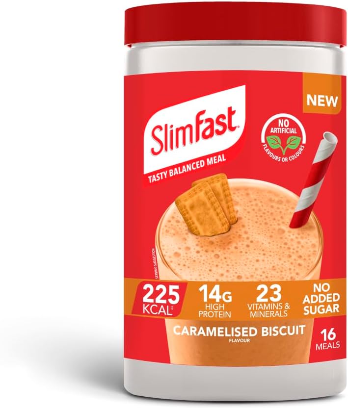 SlimFast Balanced Meal Shake, Healthy Shake for Balanced Diet Plan with Vitamins and Minerals, High in Fibre, Meal Replacement, Caramelised Biscuit Flavour, 16 Servings, 584 g