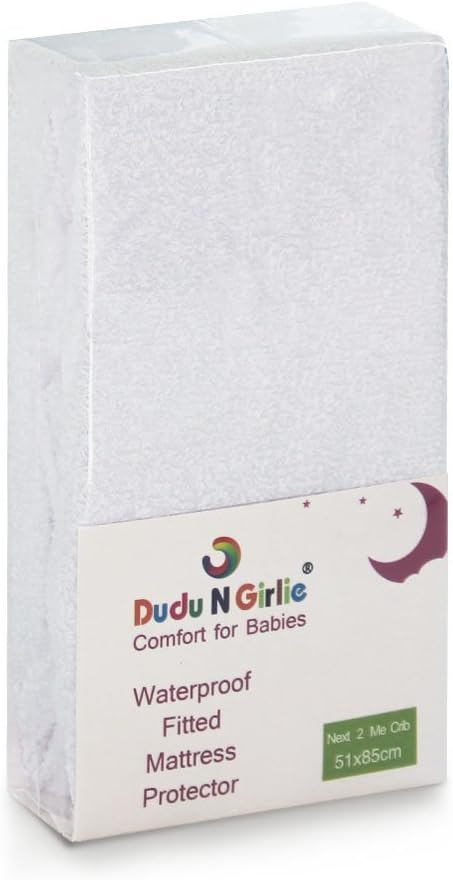 Dudu N Girlie Next2Me Terry Cotton 100 Percent Waterproof Crib Mattress Protector, 51 cm x 85 cm,White
