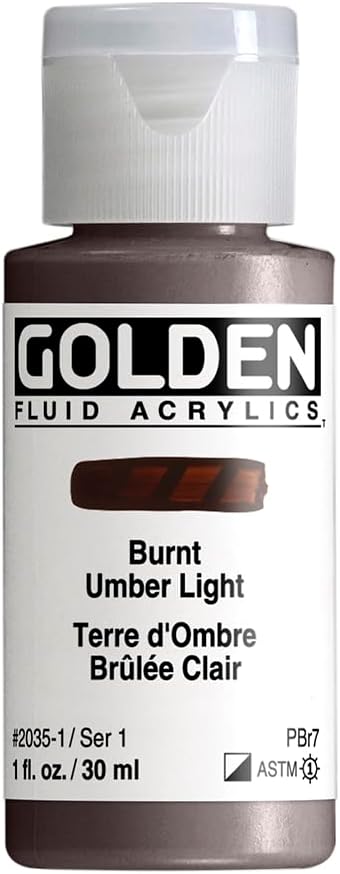 GOLDEN Fluid Acrylics, Burnt Umber Light, 1 fl. oz. Bottle