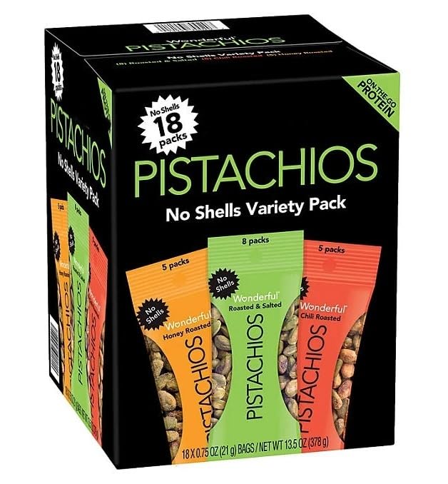 Roasted Salted Pistachios (Pack of 1, No Shells Variety Pack Pistachios, 0.75 oz., 18 pk.). Goeshard