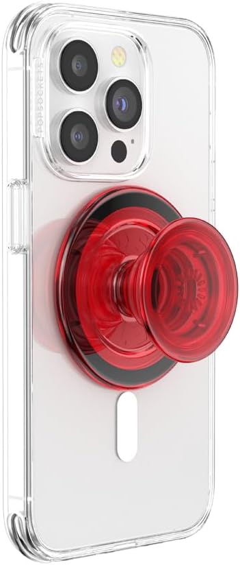 PopSockets Phone Grip for MagSafe with Kickstand, Magnetic Stand, Swappable Top, Secure Hold for iPhone MagSafe Cases, Phone & Tablet Grip - Danger Red Transluscent
