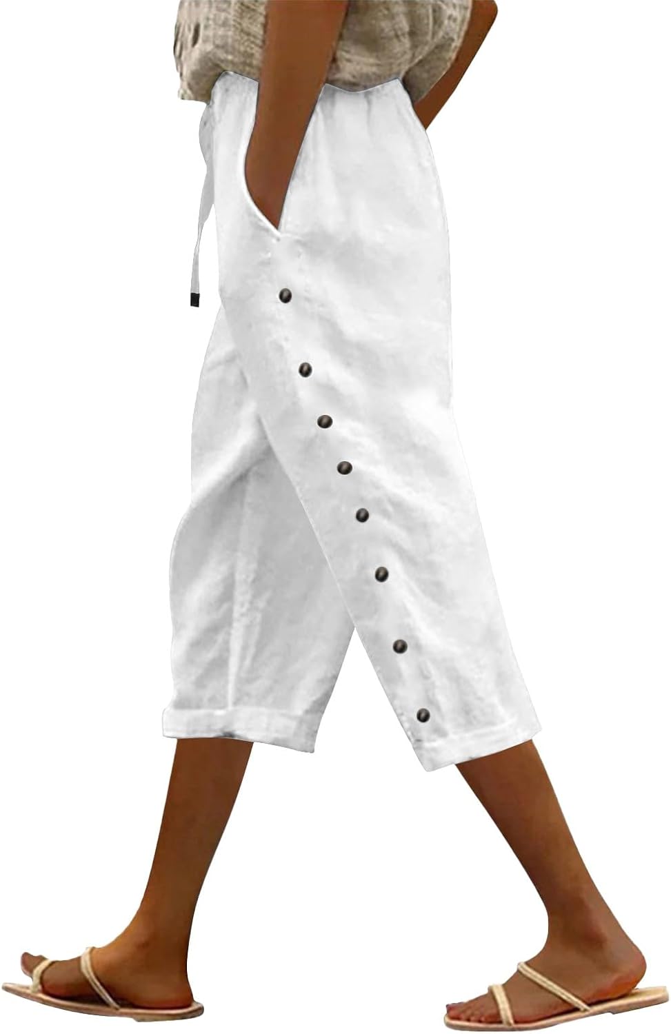 Striped Linen Pants Women Linen Capri Pants Lightweight Spring Summer Pants for Women 2025 Ladies Pinstripe Pants