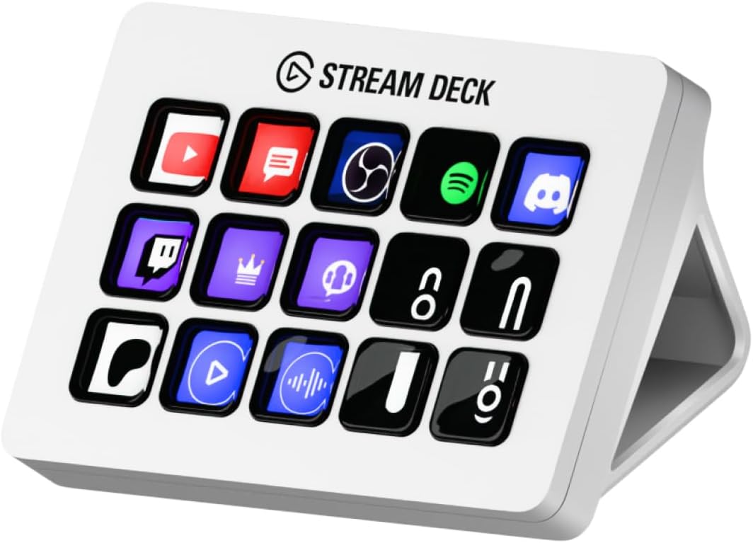 Elgato Stream Deck MK.2 White – Studio Controller, 15 macro keys, trigger actions in apps and software like OBS, Twitch, ​YouTube and more, works with Mac and PC