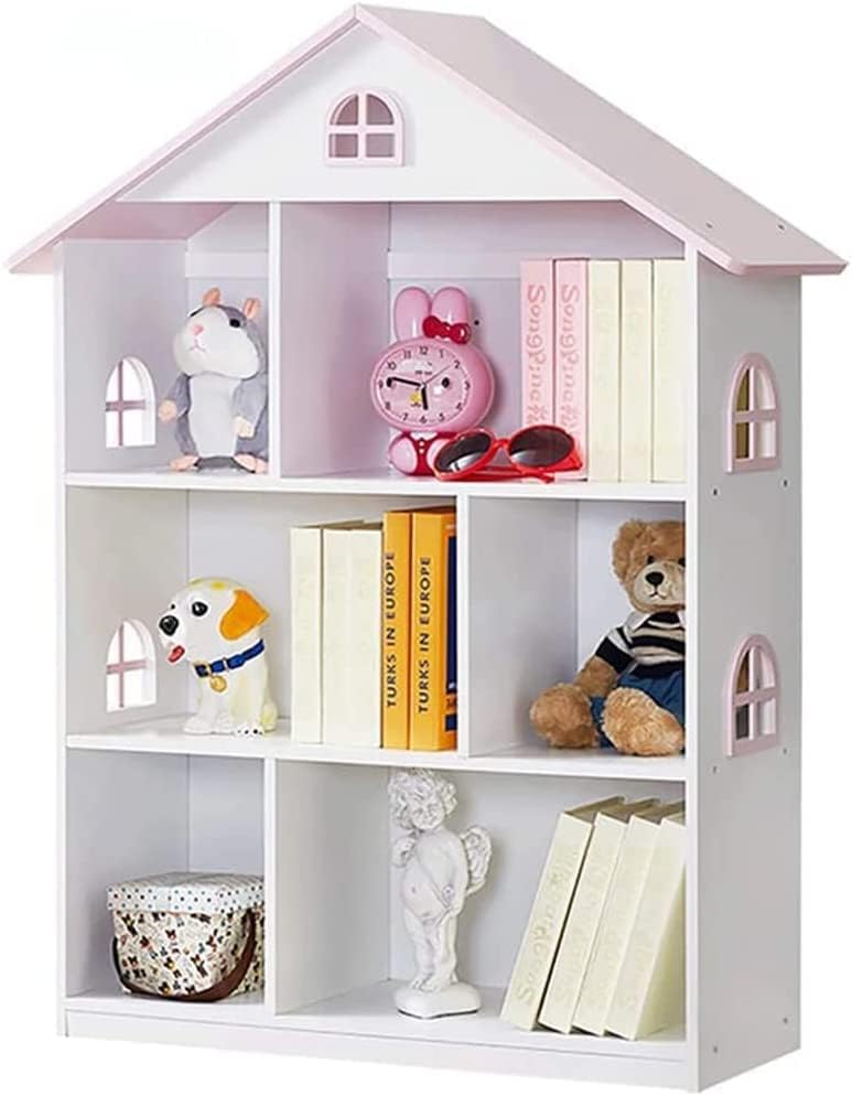 Wooden Dollhouse Bookshelf 3-Tier Doll House Bookcase Kids Books Toys Storage Organizer Shelves for Children's Bedroom Playroom Kindergarten Nursery Gift for Boys Girls Ages 3-8 Years Old