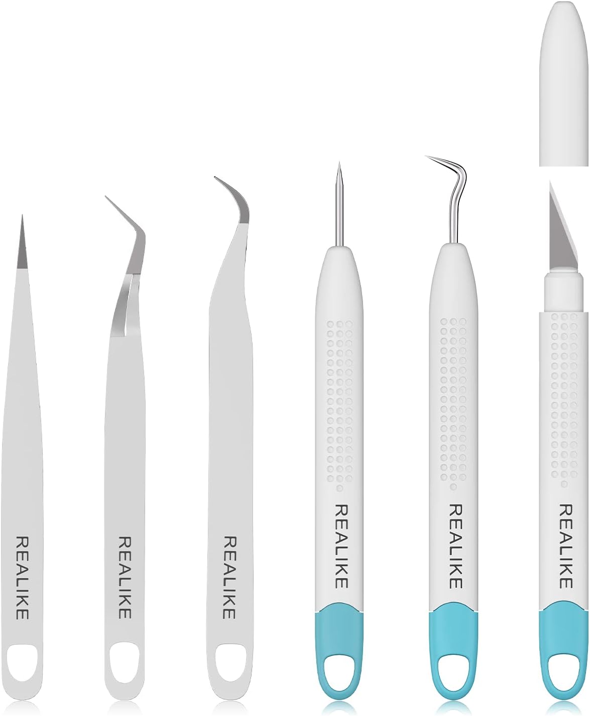 REALIKE Weeding Tools for Vinyl Crafting Basic Accessories Set Kit Compatible with Cricut Silhouette Weeding Scraper Spatula Tweezers Scissors Modeling Tools
