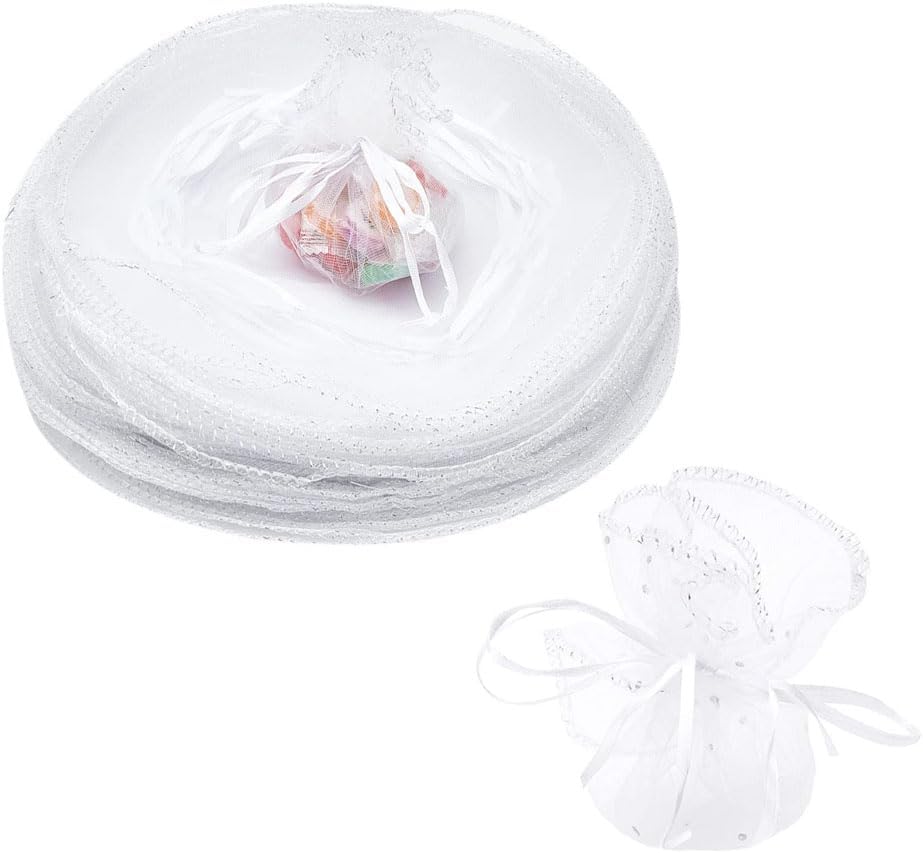 SKYPRO 50Pcs White Organza Bags 9.8 Inches with Drawstring, Jewelry Pouches Wedding Party Christmas Favor Gift Bags