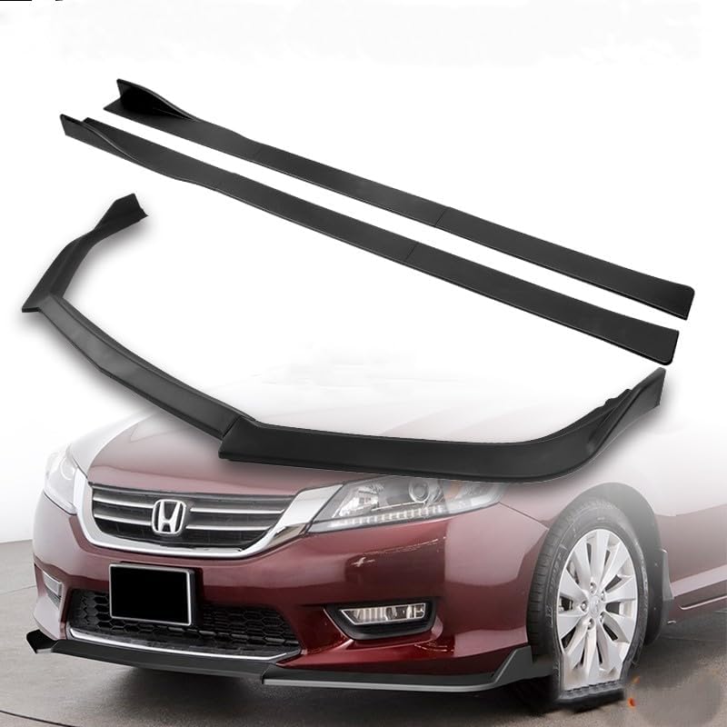 9pcs Combo Front Bumper Body Kit Lip + Side Skirt Extensions Diffuser Compatible with 2013-2015 Honda Accord Sedan 2014 (Unpainted Black)