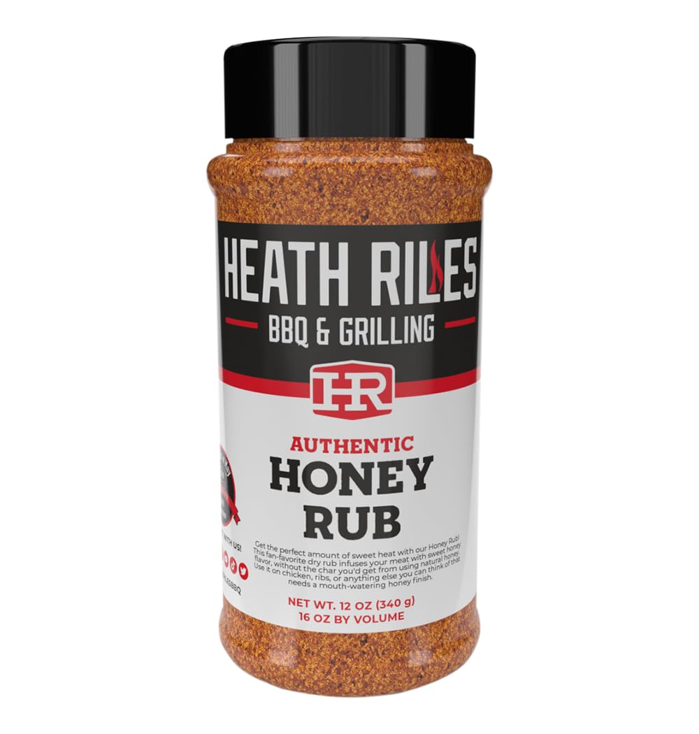 Heath Riles BBQ Rub - Honey Seasoning, Champion Pitmaster Recipe, Legendary BBQ Rubs For Smoking & Grilling, 70+ BBQ Championships, 12 oz.