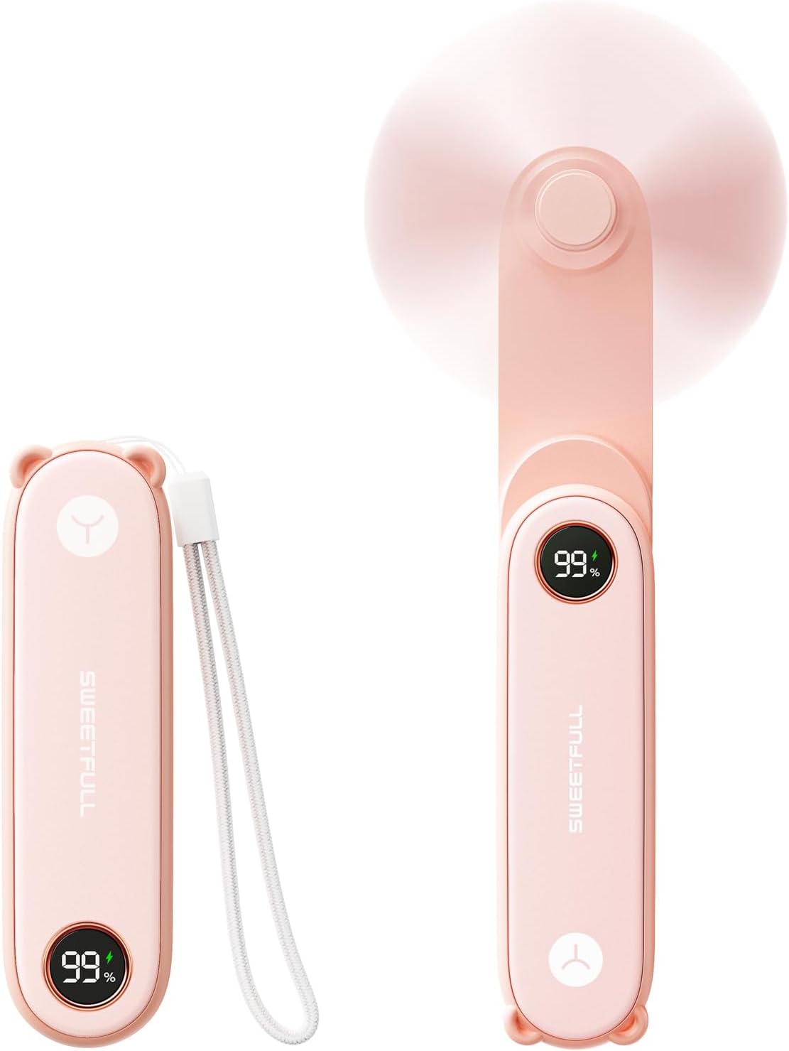 SWEETFULL Portable Handheld Mini Fan with LED Display, 3-in-1 Personal Foldable USB Rechargeable Hand Held Fan & Flashlight for Travel, Lash Eyelash, Cute Small Pocket for Women, Girls