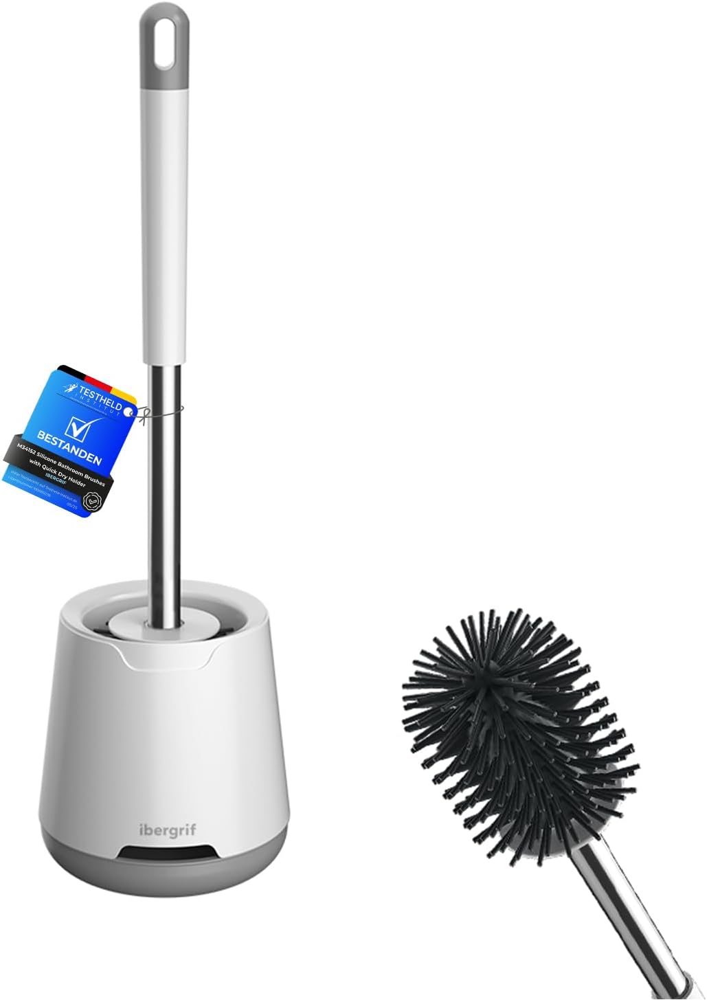 Ibergrif M34152 Silicone Toilet Brushes & Holders, Deep Cleaner, Toilet Brush with Quick Drying Holder Set for Bathroom