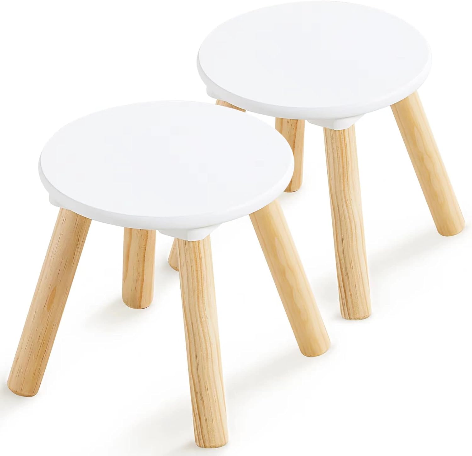 Beright Wooden Step Stool for Kids, 9 Inch Round Kids Chair fit with Sensory Table, Sturdy Sitting Stool with Assembled Four-Legged for Children Toddler, 2 Pack