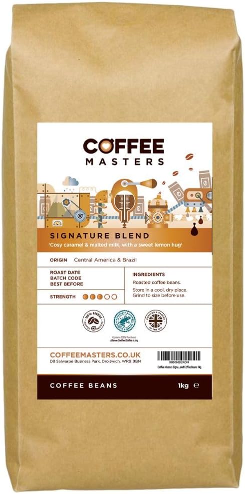 Coffee Masters Signature Blend Coffee Beans 1kg - 100% Arabica - Medium Roast Whole Bean Ideal for Espresso Machines - Rainforest Alliance Accredited