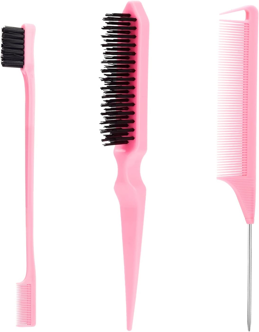SWEET VIEW 3 Pcs Slick Back Hair Brush, Rat Tail Comb, Edge | Bristle Brush, Hair Accessories for Girls, Kids, Toddlers Sleek Ponytail/Bun, Edge Control and Smoothing Baby Hair & Flyaways