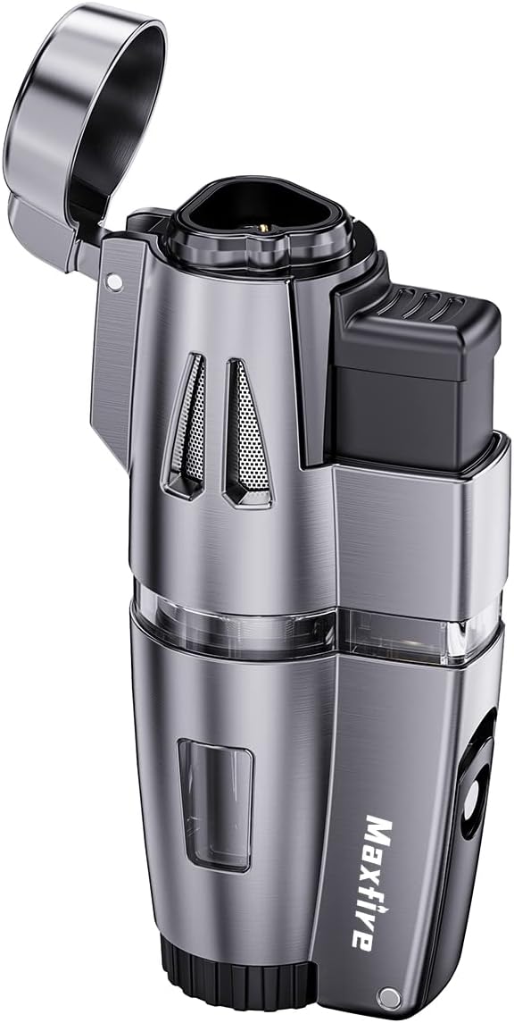 Maxfire Triple Jet Flame Lighter Gas Butane Refillable Windproof Lighter, Adjustable Flame with Punch(Sold without Gas) …
