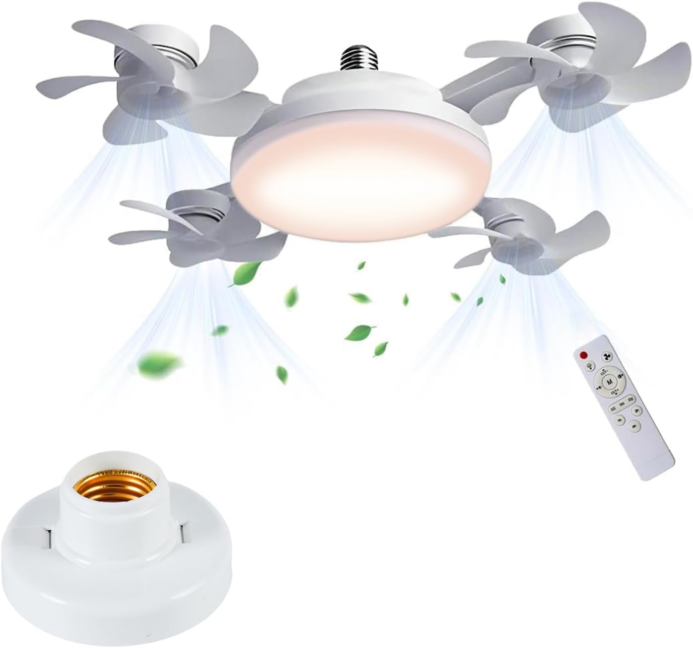Kouamor New LED Ceiling Fan Light, Remote-Controlled Ceilings Fan Lights, with 3/4 Head Fan Design, 3 Speeds & 3 Color Temperatures, E27 Ceiling Fans with Remote for Bedroom Living Room (50cm 4-Head)